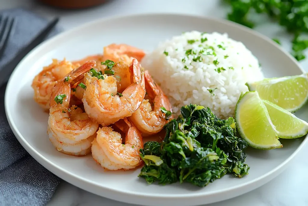 Creamy coconut shrimp served with rice 