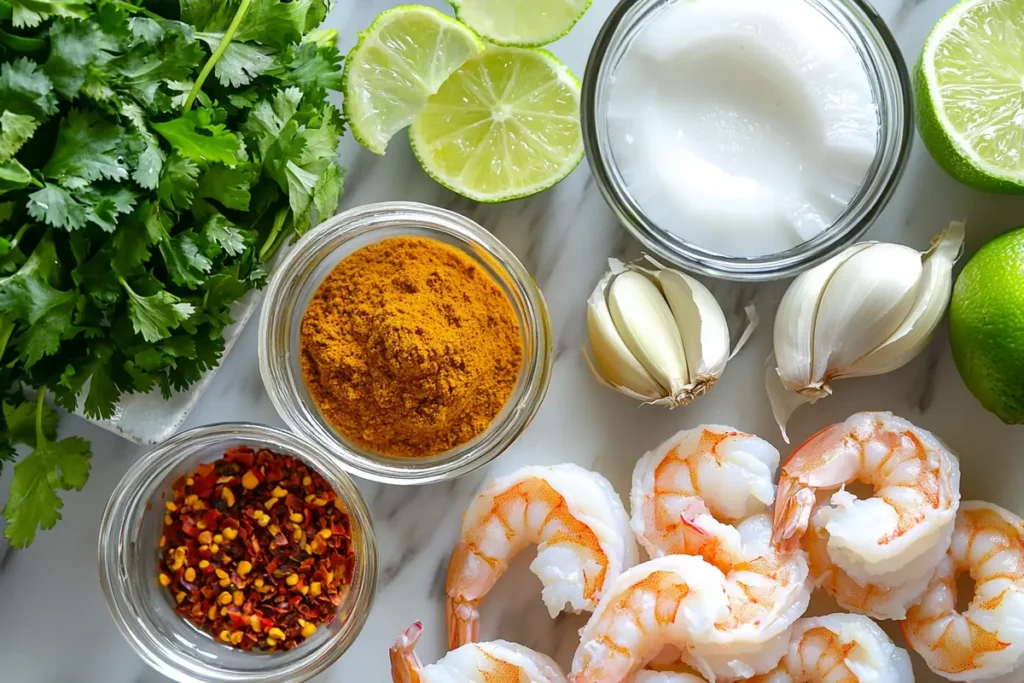 Ingredients for creamy coconut shrimp recipe