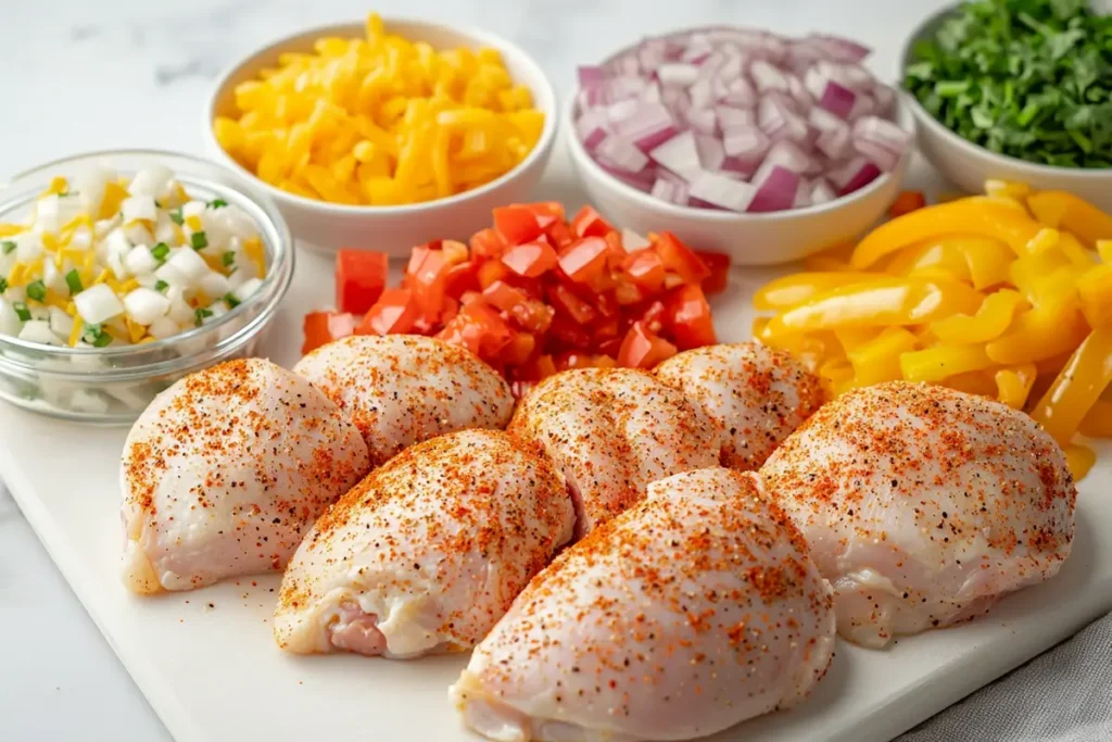 Cajun stuffed chicken ingredients laid out for preparation.
