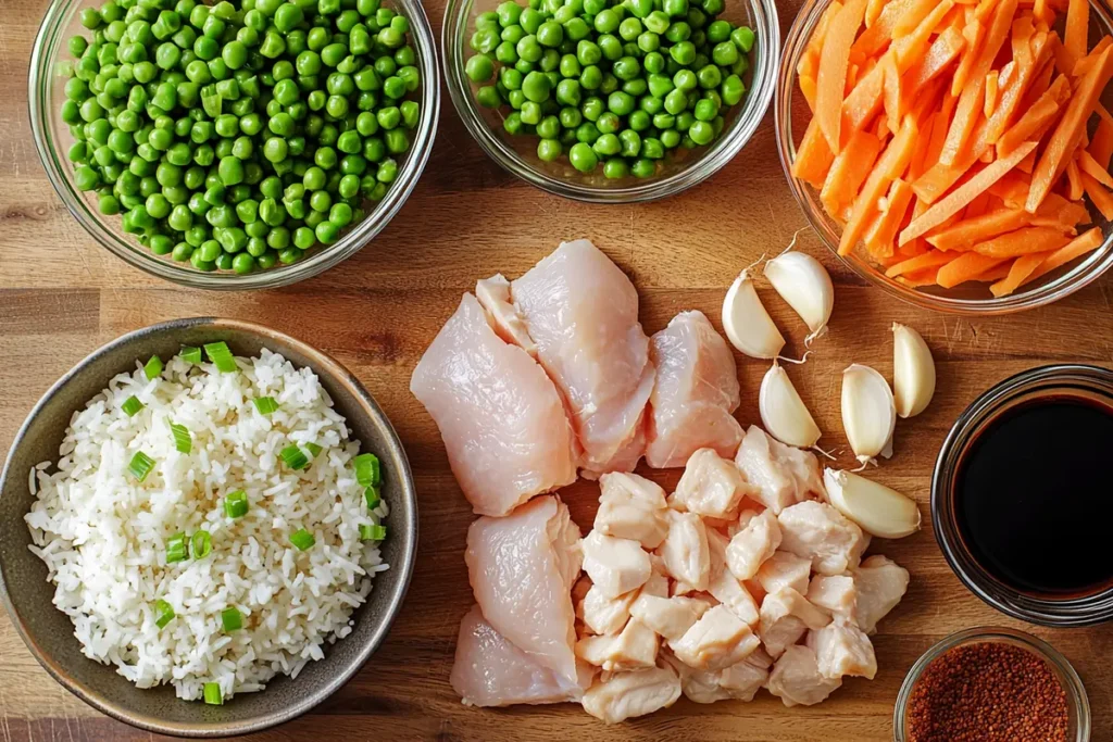 Fresh ingredients for Blackstone chicken fried rice