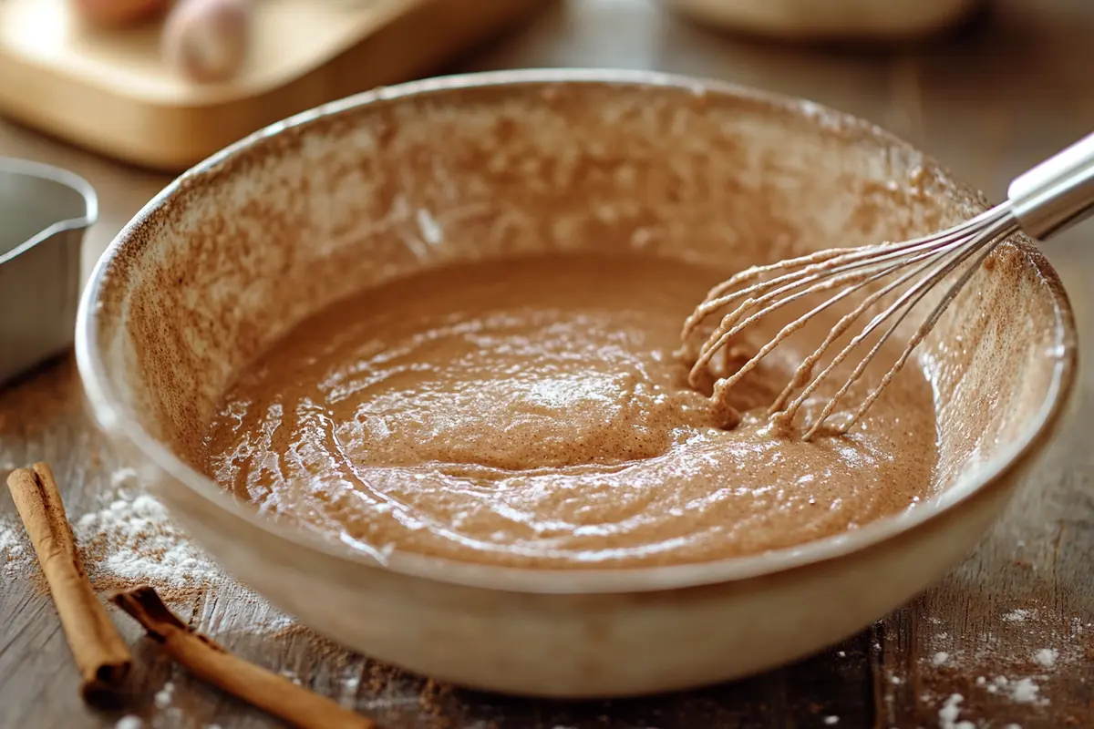 Mixing apple fritter bread batter in a bowl