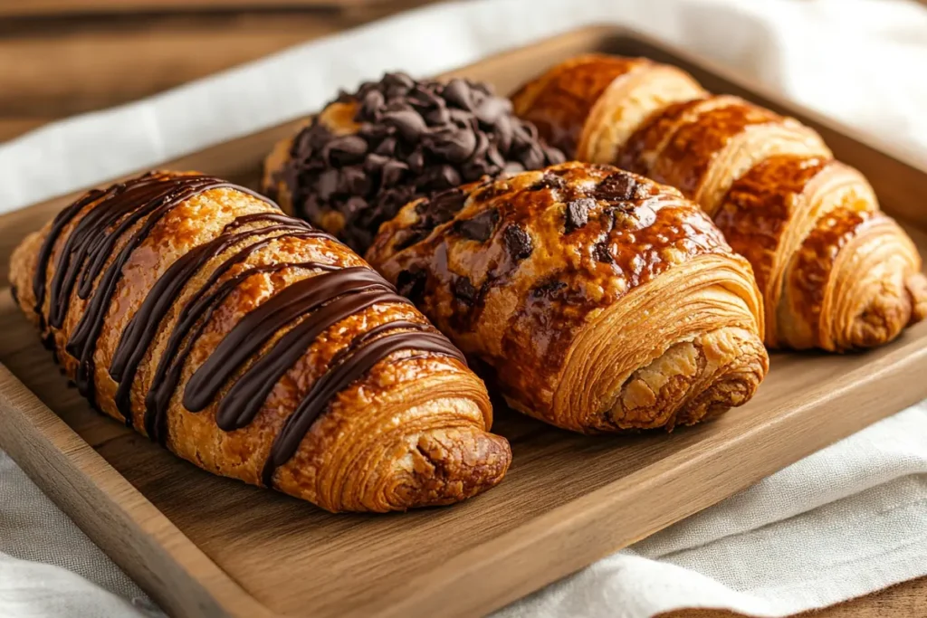 Different types of cookie croissants on a tray