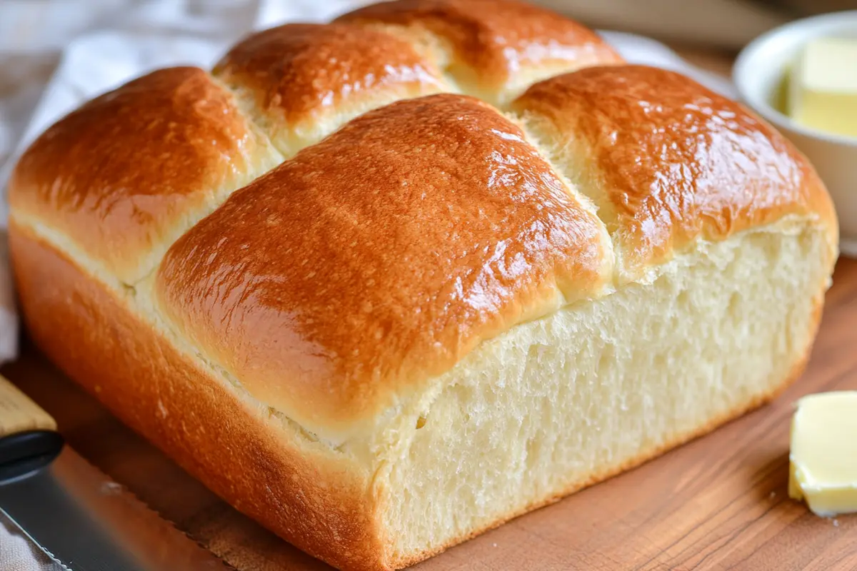 Freshly baked brioche loaf with a golden crust