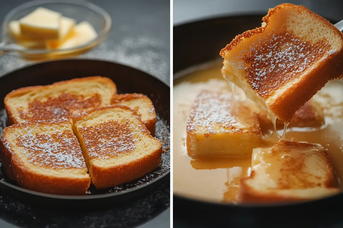 Brioche slices dipped in egg mixture for French toast