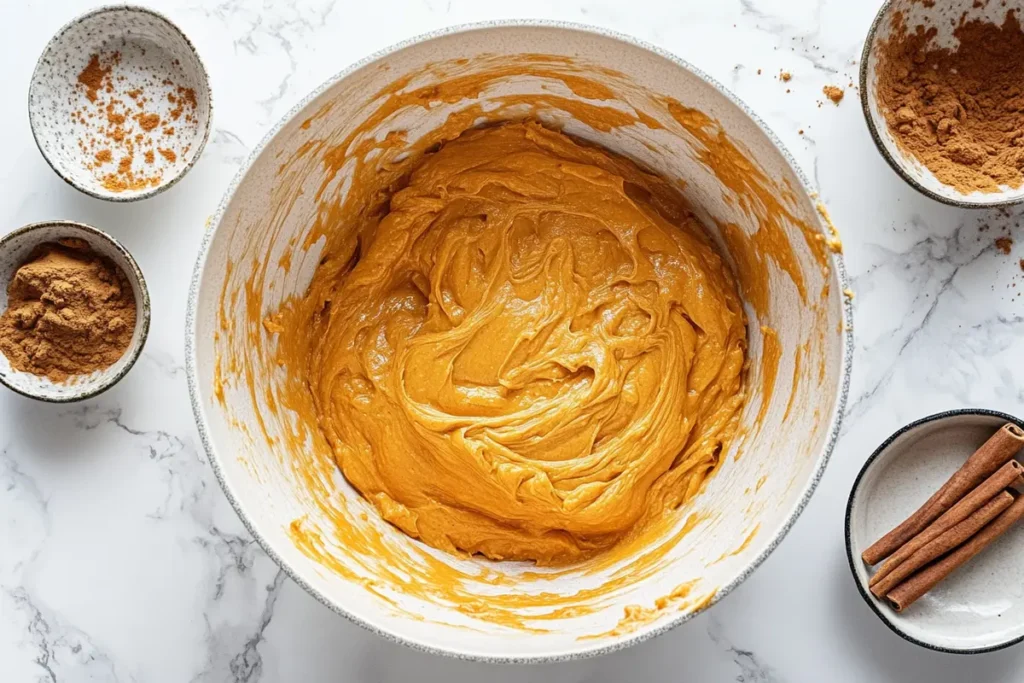  Mixing pumpkin bread batter with warm spices